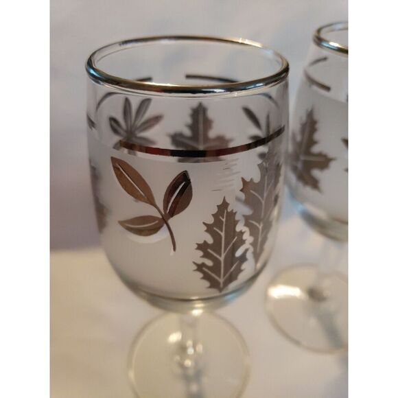 Libbey Tulip Wine Silver Leaf Frosted Glasses - Picture 1 of 4